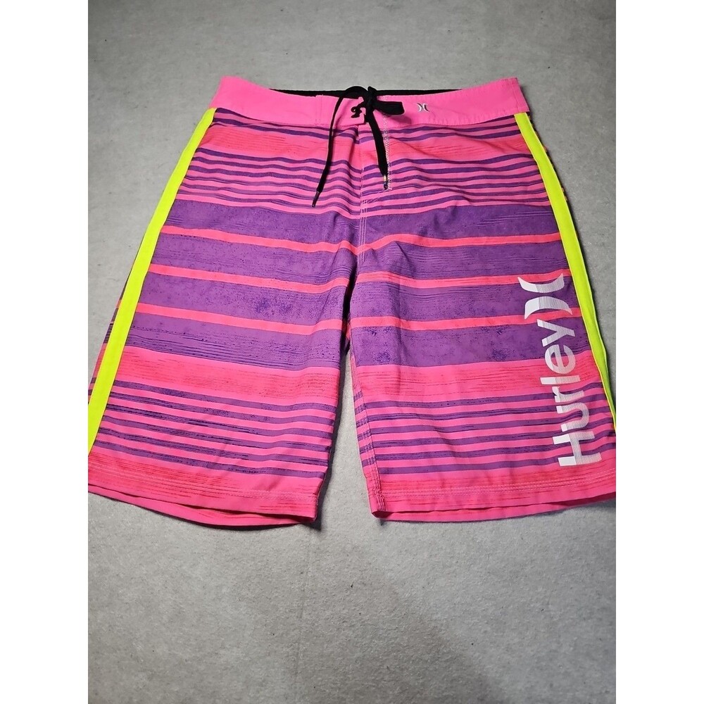 Hurley Board Shorts 30 Mens Neon Pink Purple Yellow Phantom Swim Trunks Pocket